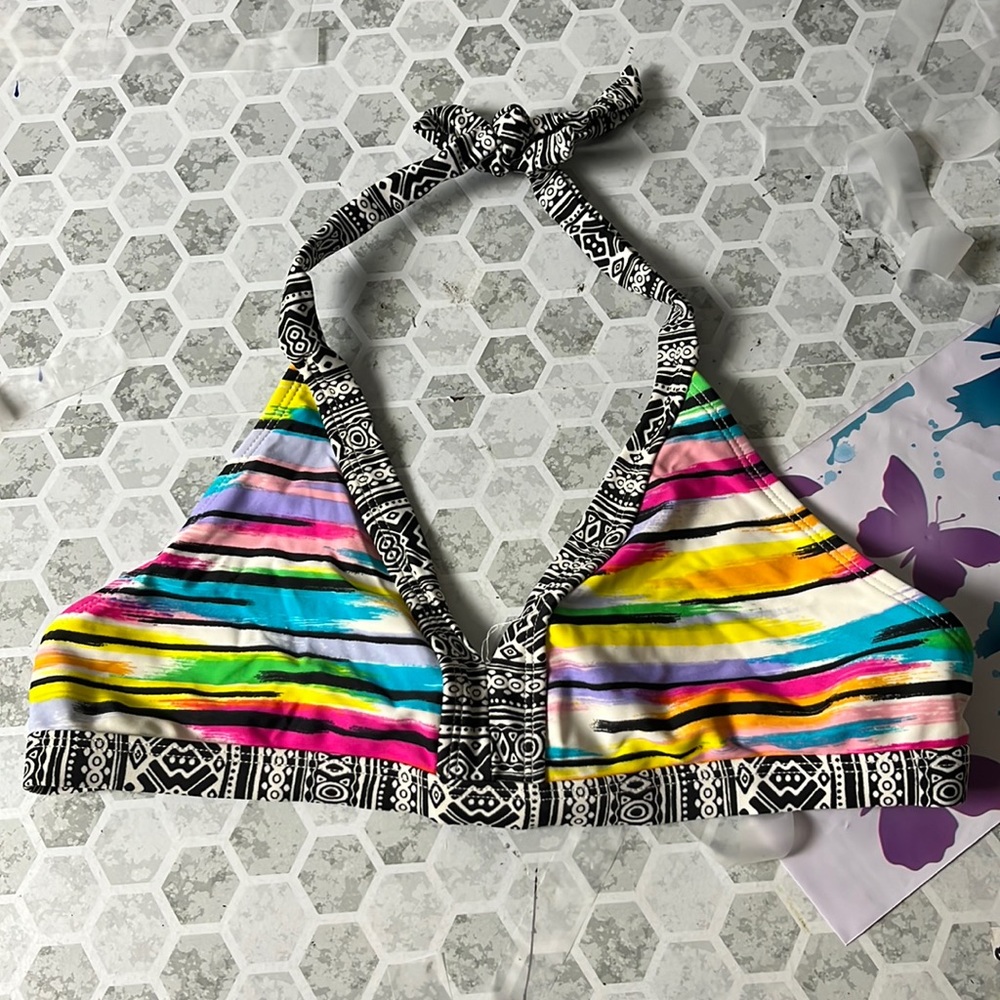Mudd Sz 16 Striped Multicolor Unpadded Swimsuit Bikini Top